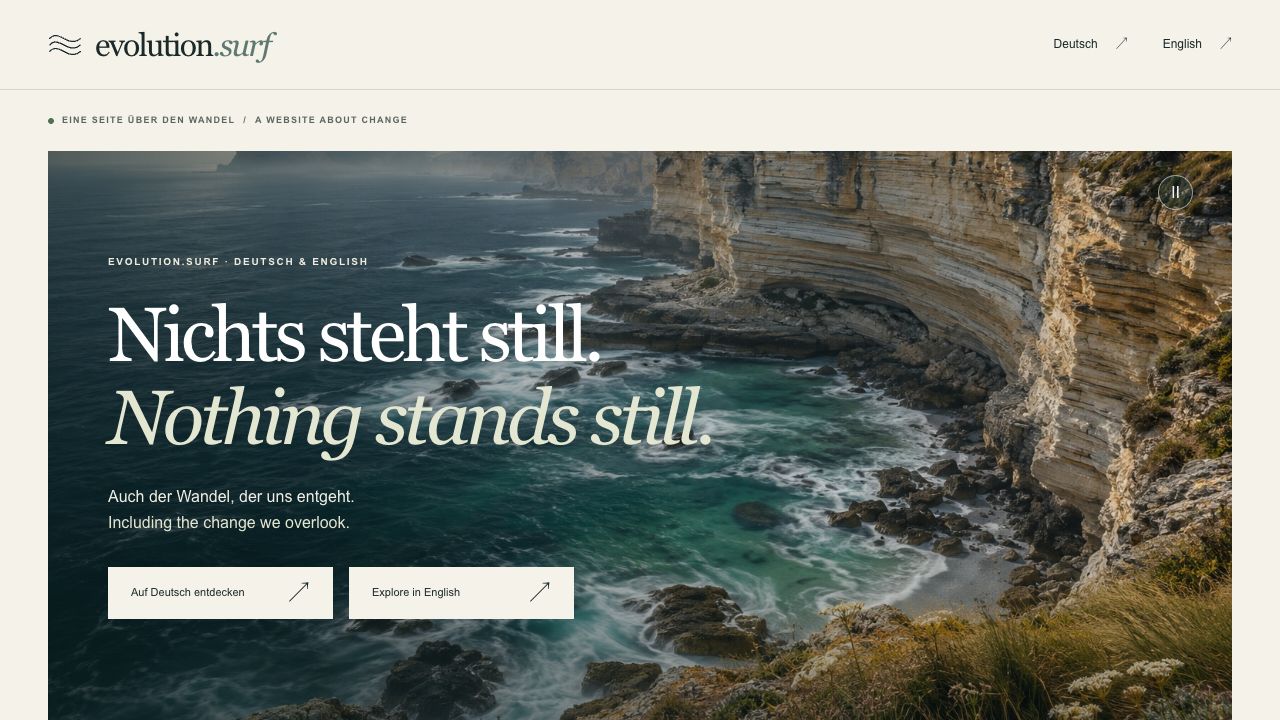 Screenshot der Startseite von evolution.surf