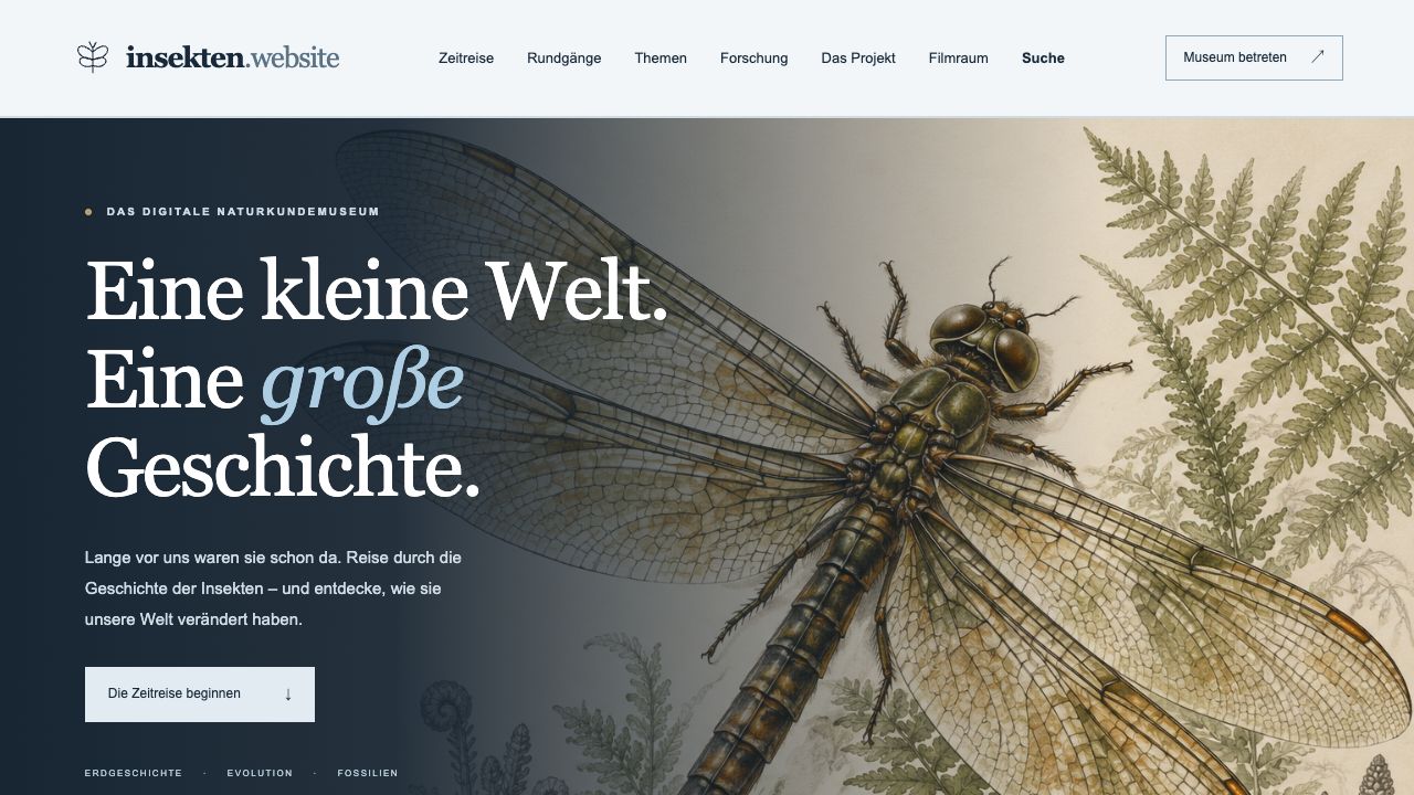 Screenshot der Startseite von insekten.website