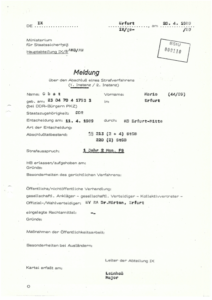 Stasi BStU 110 - Meldung über den Abschluß eines Strafverfahrens