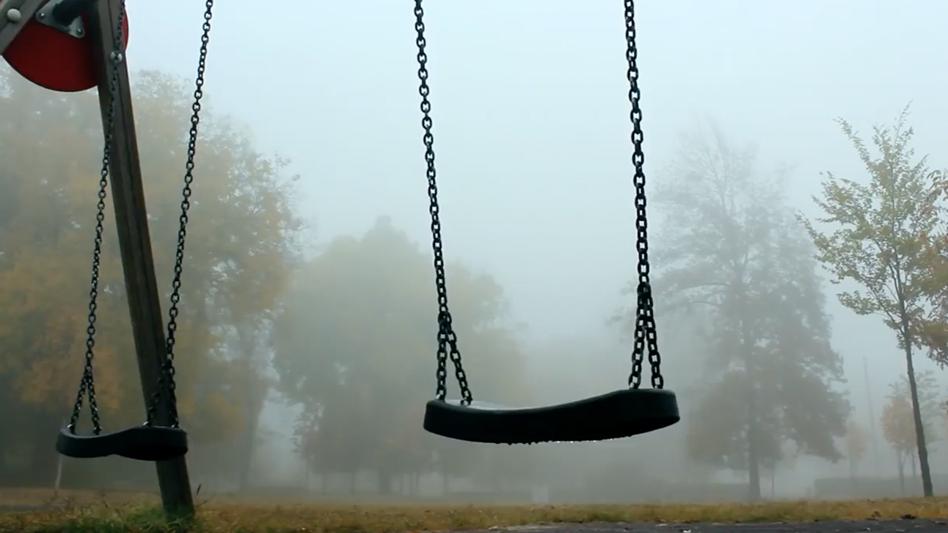 Park im Herbst November an einem Tag mit Nebel